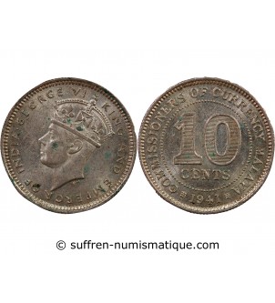 MALAISIE OCCIDENTALE, GEORGES VI - 10 CENTS ARGENT 1941