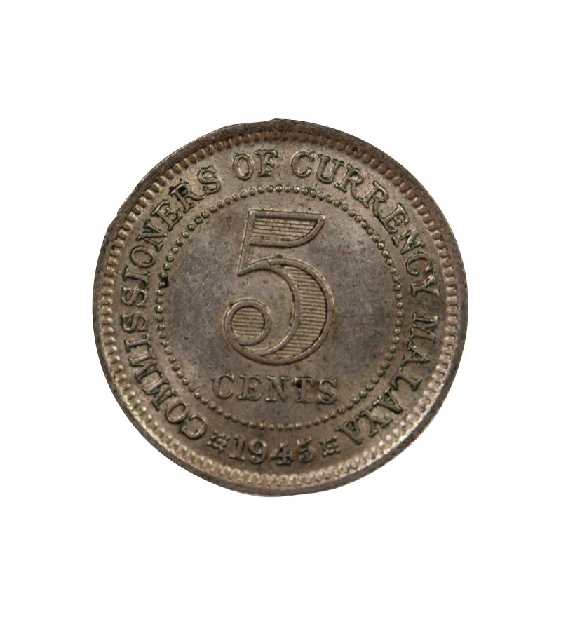 MALAISIE OCCIDENTALE, GEORGES VI - 5 CENTS ARGENT 1945