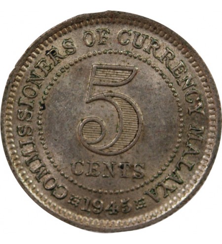MALAISIE OCCIDENTALE, GEORGES VI - 5 CENTS ARGENT 1945