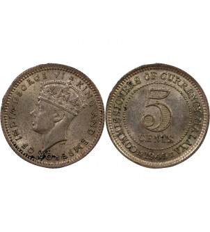 MALAISIE OCCIDENTALE, GEORGES VI - 5 CENTS ARGENT 1945 2