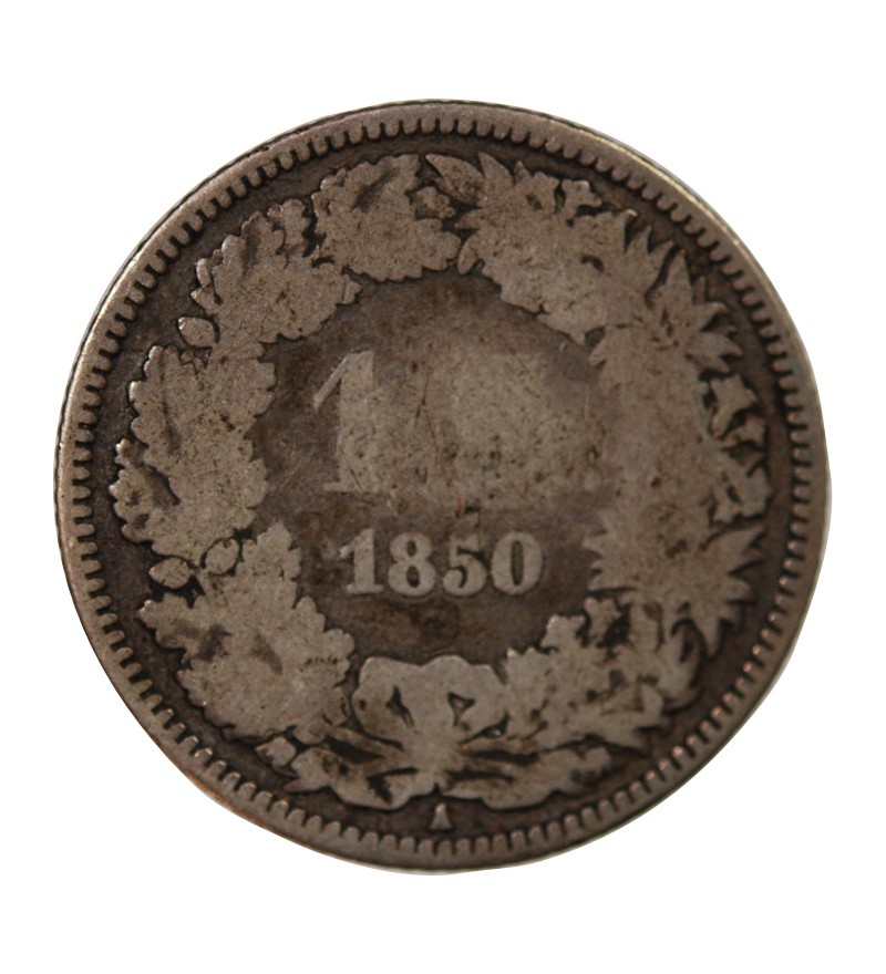 SUISSE, HELVETIA ASSISE - 1 FRANC ARGENT 1850 A PARIS