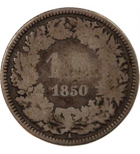 SUISSE, HELVETIA ASSISE - 1 FRANC ARGENT 1850 A PARIS