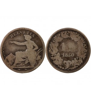 SUISSE, HELVETIA ASSISE - 1 FRANC ARGENT 1850 A PARIS 2
