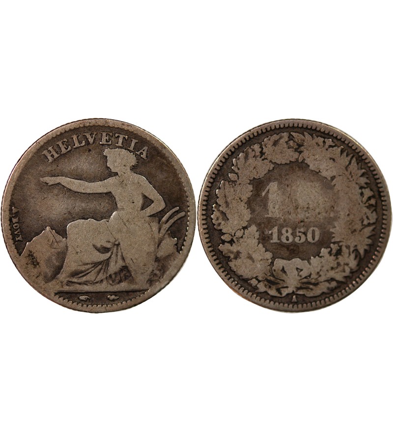 SUISSE, HELVETIA ASSISE - 1 FRANC ARGENT 1850 A PARIS