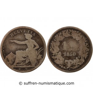 SUISSE, HELVETIA ASSISE - 1 FRANC ARGENT 1850 A PARIS