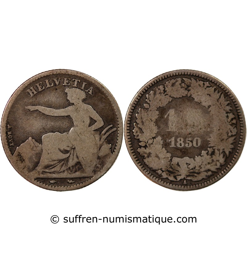 SUISSE, HELVETIA ASSISE - 1 FRANC ARGENT 1850 A PARIS