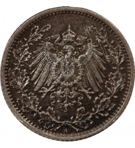 ALLEMAGNE, WILHELM II - 1/2 MARK ARGENT 1918 A BERLIN