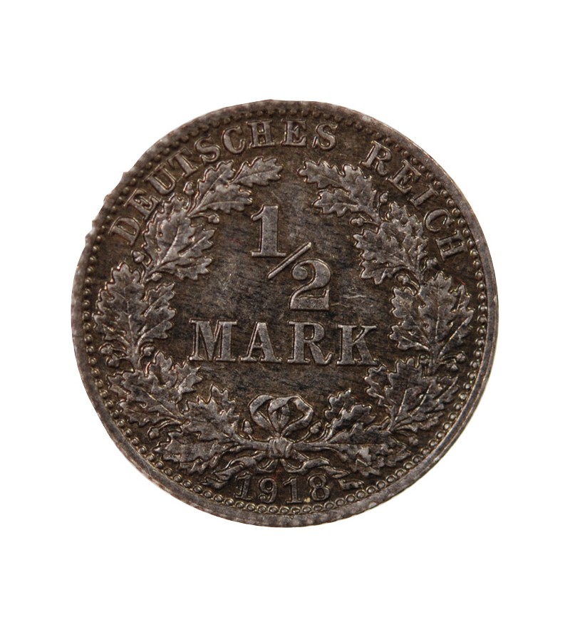 ALLEMAGNE, WILHELM II - 1/2 MARK ARGENT 1918 A BERLIN