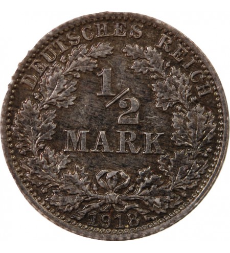 ALLEMAGNE, WILHELM II - 1/2 MARK ARGENT 1918 A BERLIN