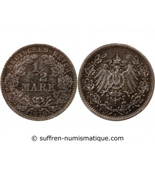 ALLEMAGNE, WILHELM II - 1/2 MARK ARGENT 1918 A BERLIN