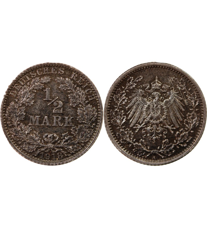 ALLEMAGNE, WILHELM II - 1/2 MARK ARGENT 1918 A BERLIN