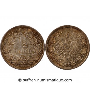 ALLEMAGNE, WILHELM II - 1/2 MARK ARGENT 1915 A BERLIN