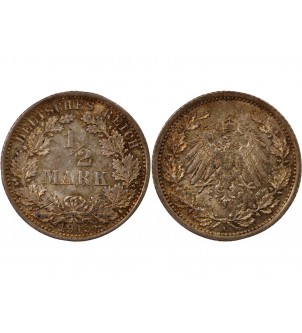 ALLEMAGNE, WILHELM II - 1/2 MARK ARGENT 1915 A BERLIN 2