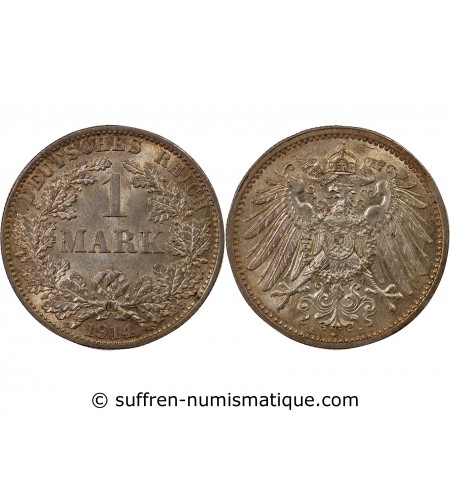 ALLEMAGNE, WILHELM II - 1 MARK ARGENT 1914 E MÜLDENHUTTEN