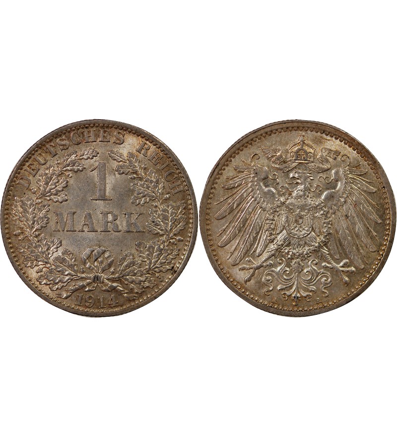 ALLEMAGNE, WILHELM II - 1 MARK ARGENT 1914 E MÜLDENHUTTEN