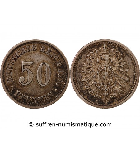ALLEMAGNE, WILHELM Ier - 50 PFENNIG ARGENT 1876 B HANOVRE