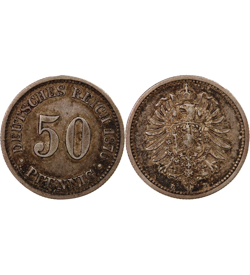 ALLEMAGNE, WILHELM Ier - 50 PFENNIG ARGENT 1876 B HANOVRE
