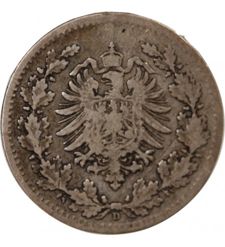 ALLEMAGNE, WILHELM Ier - 50 PFENNIG ARGENT 1877 D MUNICH
