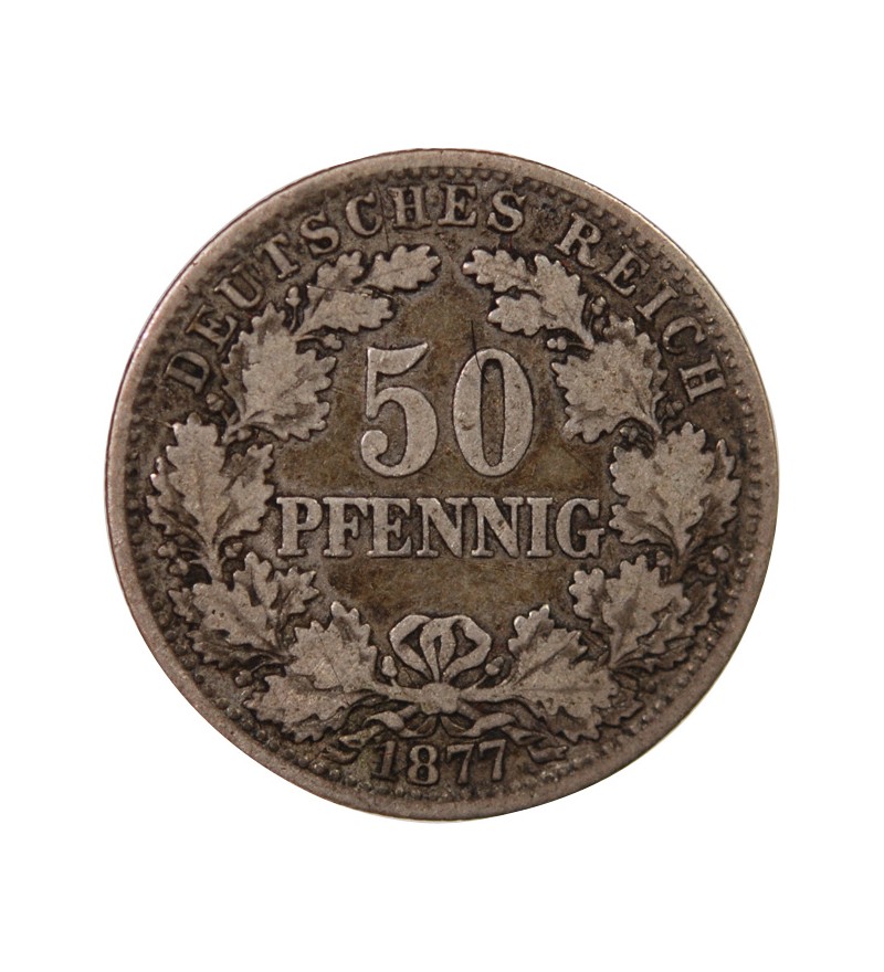 ALLEMAGNE, WILHELM Ier - 50 PFENNIG ARGENT 1877 D MUNICH