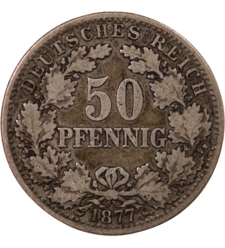 ALLEMAGNE, WILHELM Ier - 50 PFENNIG ARGENT 1877 D MUNICH