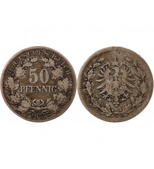 ALLEMAGNE, WILHELM Ier - 50 PFENNIG ARGENT 1877 D MUNICH 2