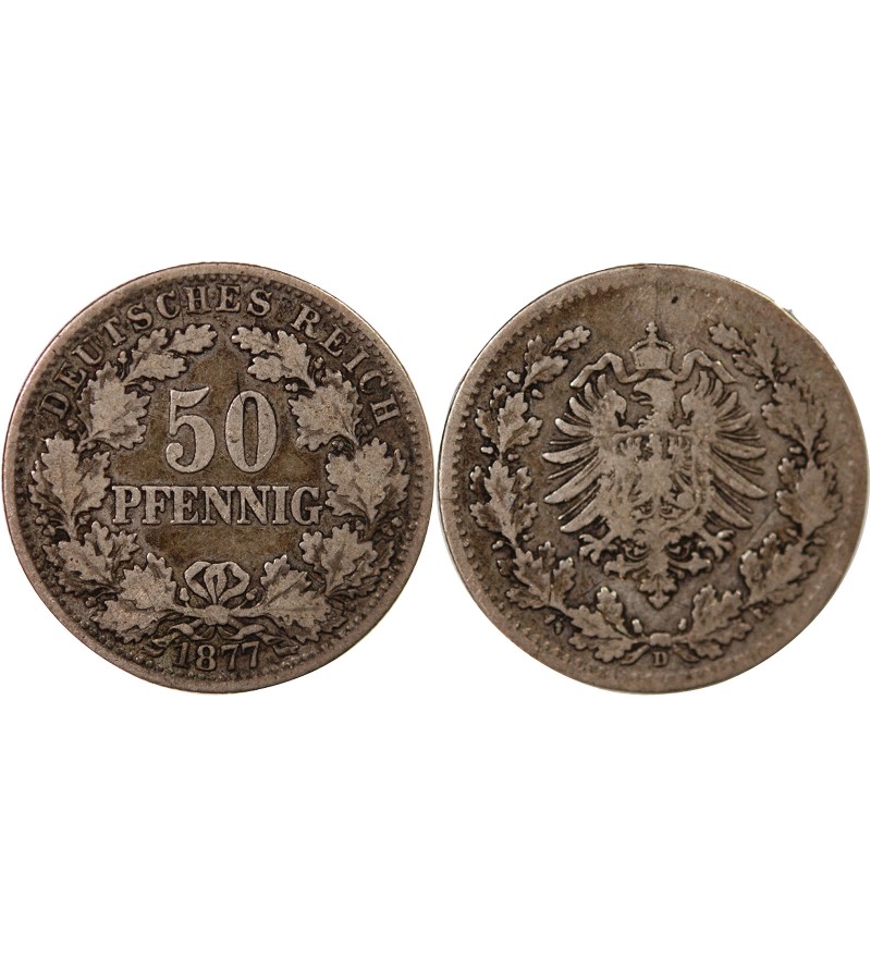 ALLEMAGNE, WILHELM Ier - 50 PFENNIG ARGENT 1877 D MUNICH