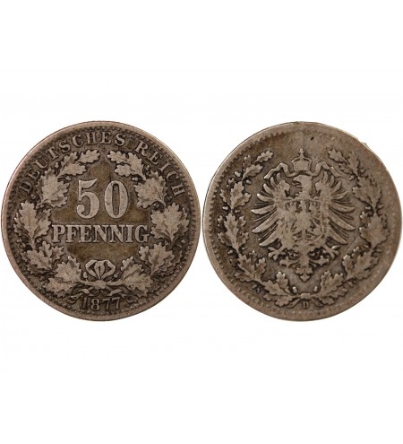ALLEMAGNE, WILHELM Ier - 50 PFENNIG ARGENT 1877 D MUNICH