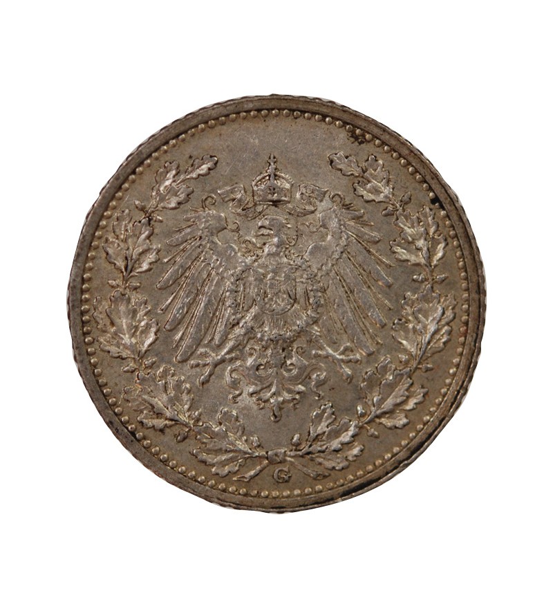 ALLEMAGNE, WILHELM II - 1/2 MARK ARGENT 1911 G KARLSRUHE