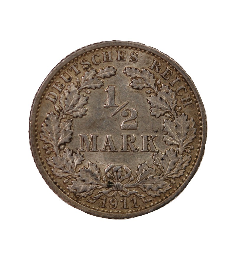ALLEMAGNE, WILHELM II - 1/2 MARK ARGENT 1911 G KARLSRUHE