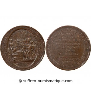 MONNAIE DE CONFIANCE - MONNERON 5 SOLS AU SERMENT 1792 L'AN IV