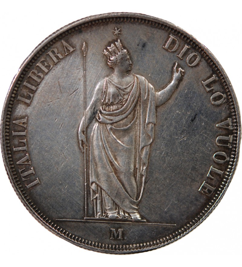 ROYAUME DE LOMBARDIE, GOUVERNEMENT PROVISOIRE - 5 LIRE ARGENT 1848 M MILAN