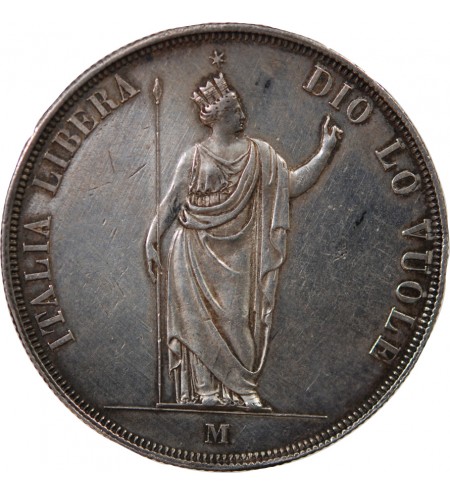 ROYAUME DE LOMBARDIE, GOUVERNEMENT PROVISOIRE - 5 LIRE ARGENT 1848 M MILAN