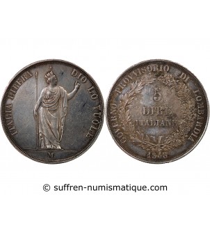ROYAUME DE LOMBARDIE, GOUVERNEMENT PROVISOIRE - 5 LIRE ARGENT 1848 M MILAN