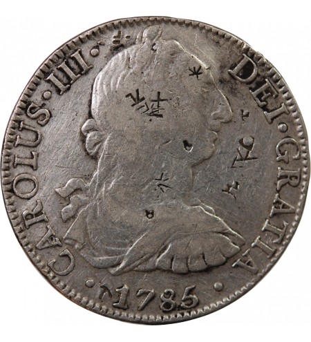MEXIQUE, CHARLES III - 8 REALES ARGENT 1785 FM - Contremarques