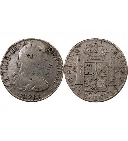 MEXIQUE, CHARLES III - 8 REALES ARGENT 1785 FM - Contremarques
