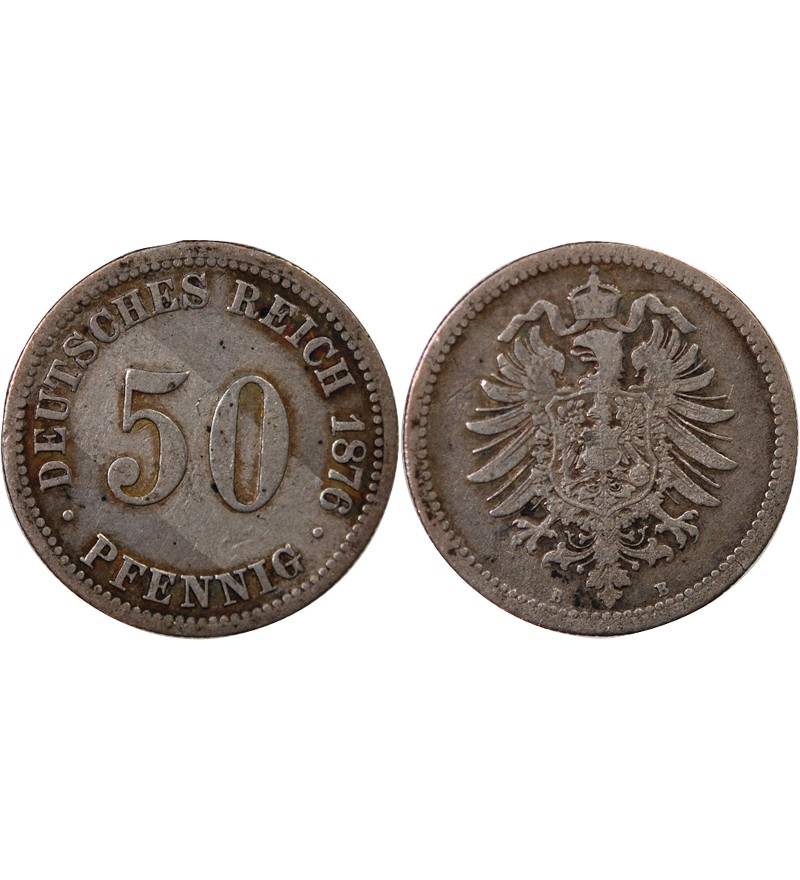 ALLEMAGNE, WILHELM Ier - 50 PFENNIG ARGENT 1876 B HANOVRE