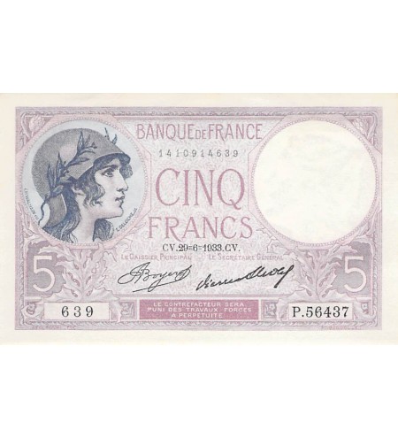 FRANCE - 5 FRANCS VIOLET 29/06/1933 - SPL