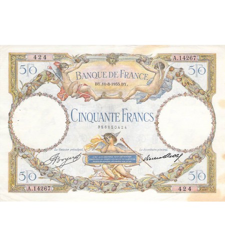 FRANCE, LUC-OLIVIER MERSON - 50 FRANCS 10/08/1933 - TTB+