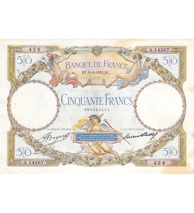 FRANCE, LUC-OLIVIER MERSON - 50 FRANCS 10/08/1933 - TTB+