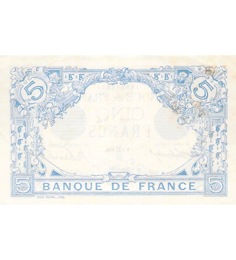 FRANCE - 5 FRANCS BLEU 12/08/1915 - TB+