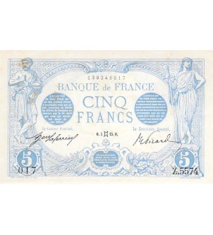 FRANCE - 5 FRANCS BLEU 12/08/1915 - TB+ 2