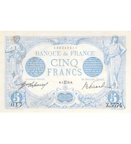 FRANCE - 5 FRANCS BLEU 12/08/1915 - TB+