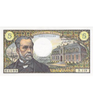 FRANCE, LOUIS PASTEUR - 5 FRANCS 08/01/1970 - SÉRIE B.119 - SPL 2