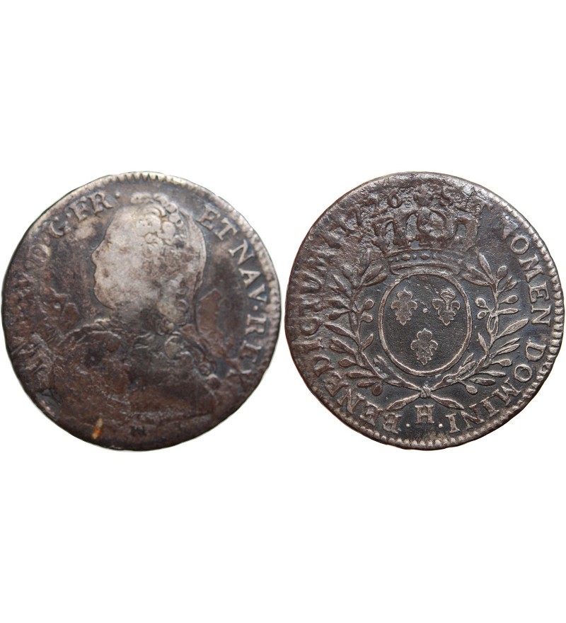 LOUIS XV﻿ - 1/2 ECU AUX BRANCHES D'OLIVIER 1726 H LA ROCHELLE