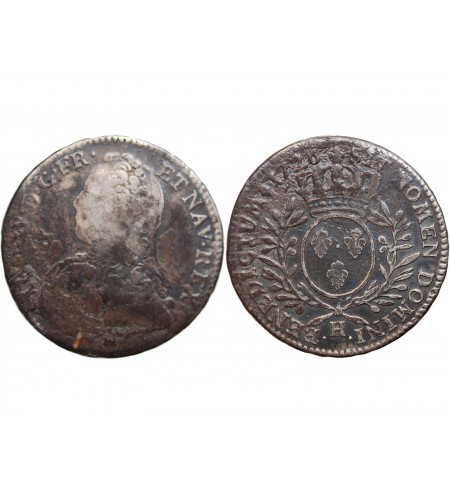 LOUIS XV﻿ - 1/2 ECU AUX BRANCHES D'OLIVIER 1726 H LA ROCHELLE