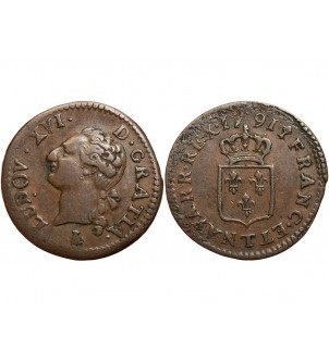 LOUIS XVI - LIARD A L'ECU 1791 T NANTES 2