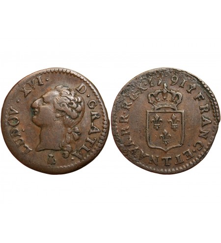 LOUIS XVI - LIARD A L'ECU 1791 T NANTES