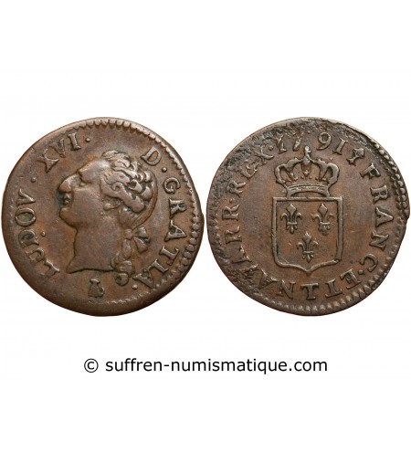LOUIS XVI - LIARD A L'ECU 1791 T NANTES
