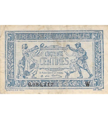 TRÉSORERIE AUX ARMÉES - 50 CENTIMES 1919 SÉRIE W - TTB