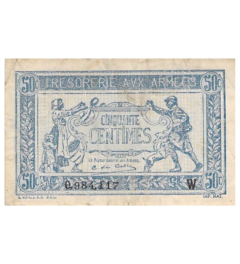 TRÉSORERIE AUX ARMÉES - 50 CENTIMES 1919 SÉRIE W - TTB